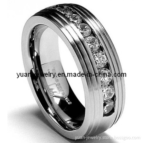Stainless Steel Cubic Zirconia Comfort Fit Wedding Band